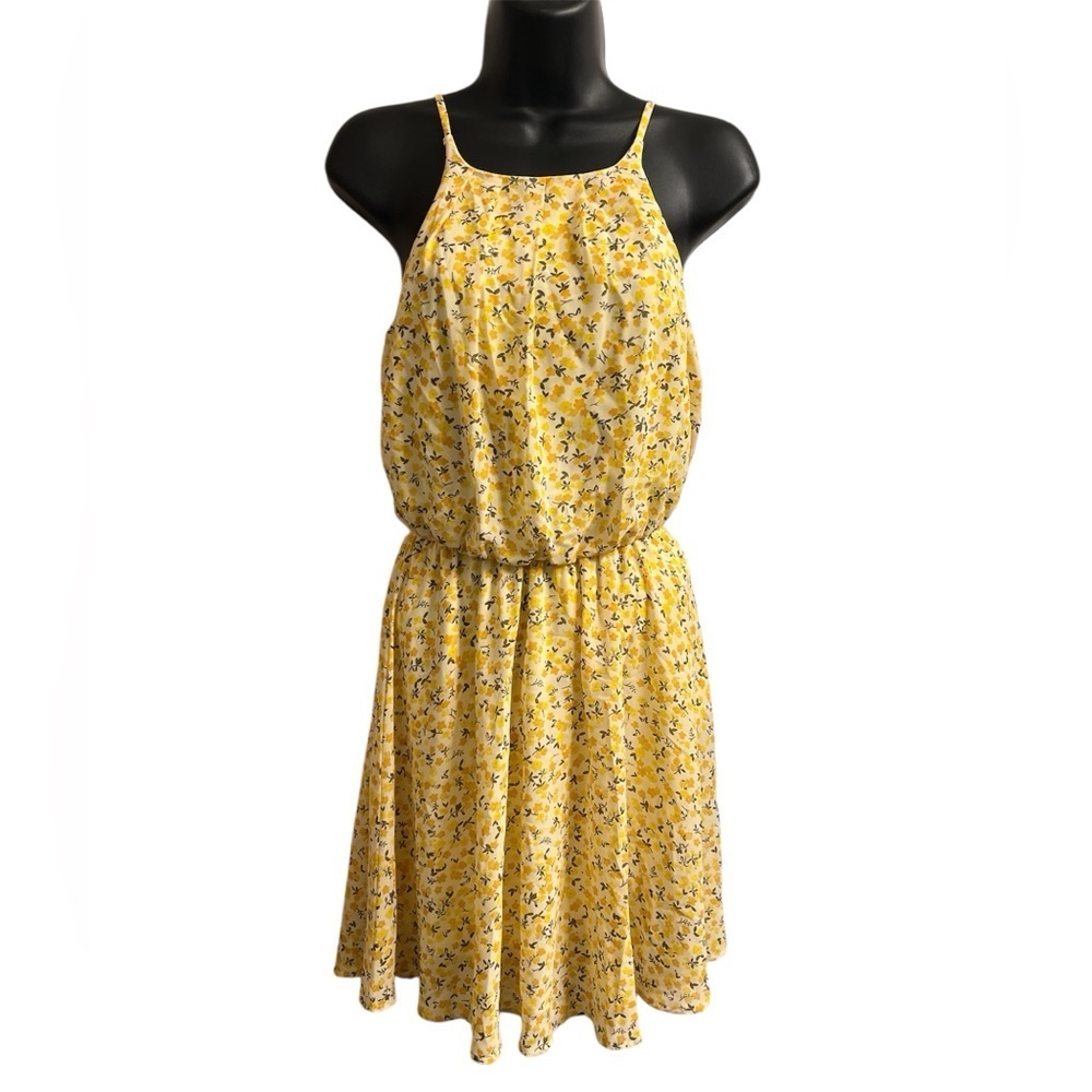 Yellow Roses Sheer Dress Blue Rain Sz S
